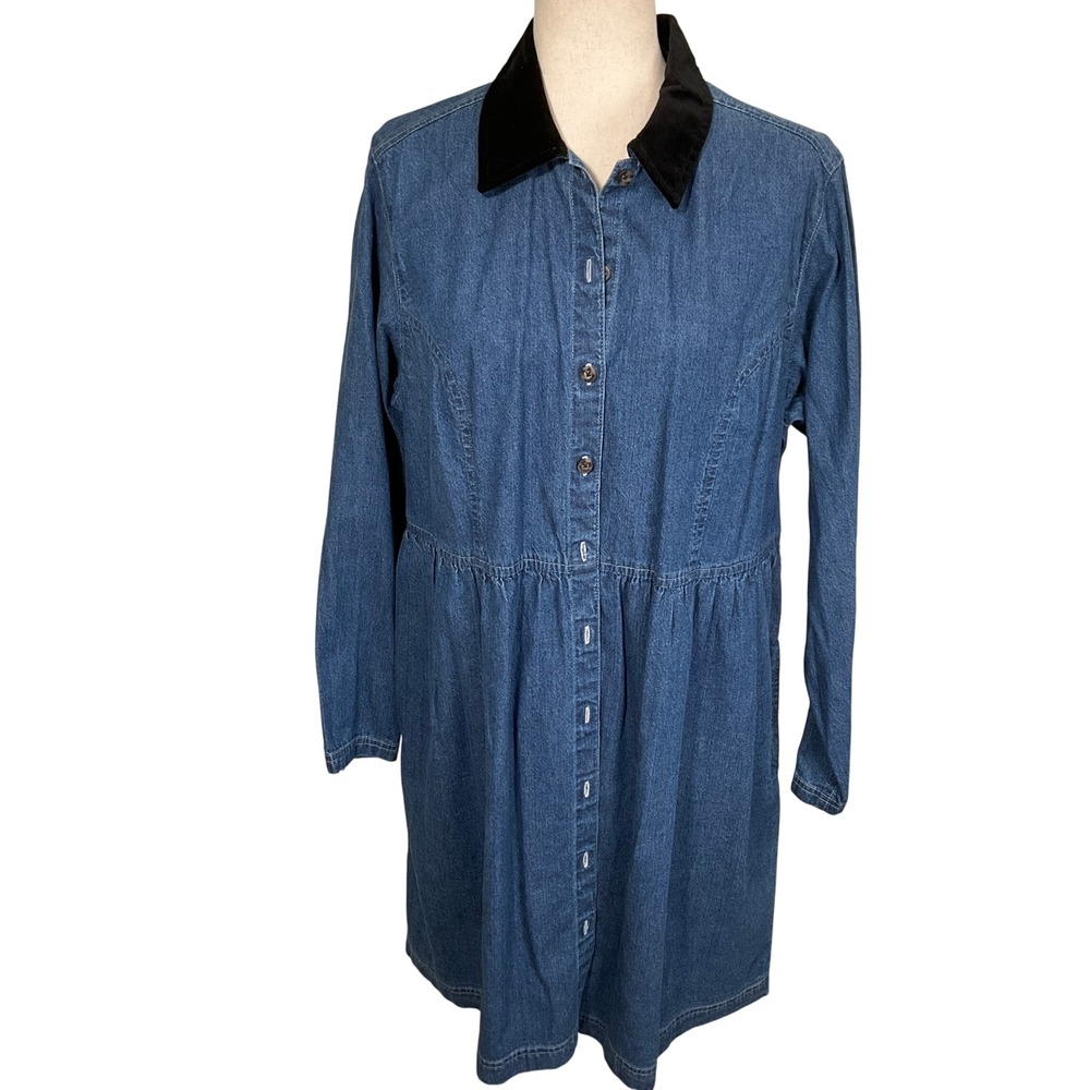 Eddie Bauer Shirt Dress Womens Large Blue Prairie‎ Western Chambray Retro Denim